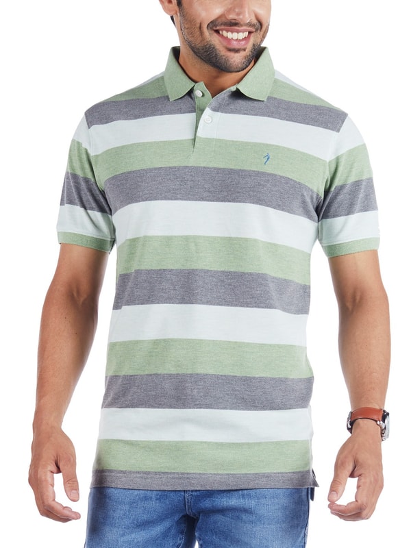 Green Striped Polo Neck T-Shirt